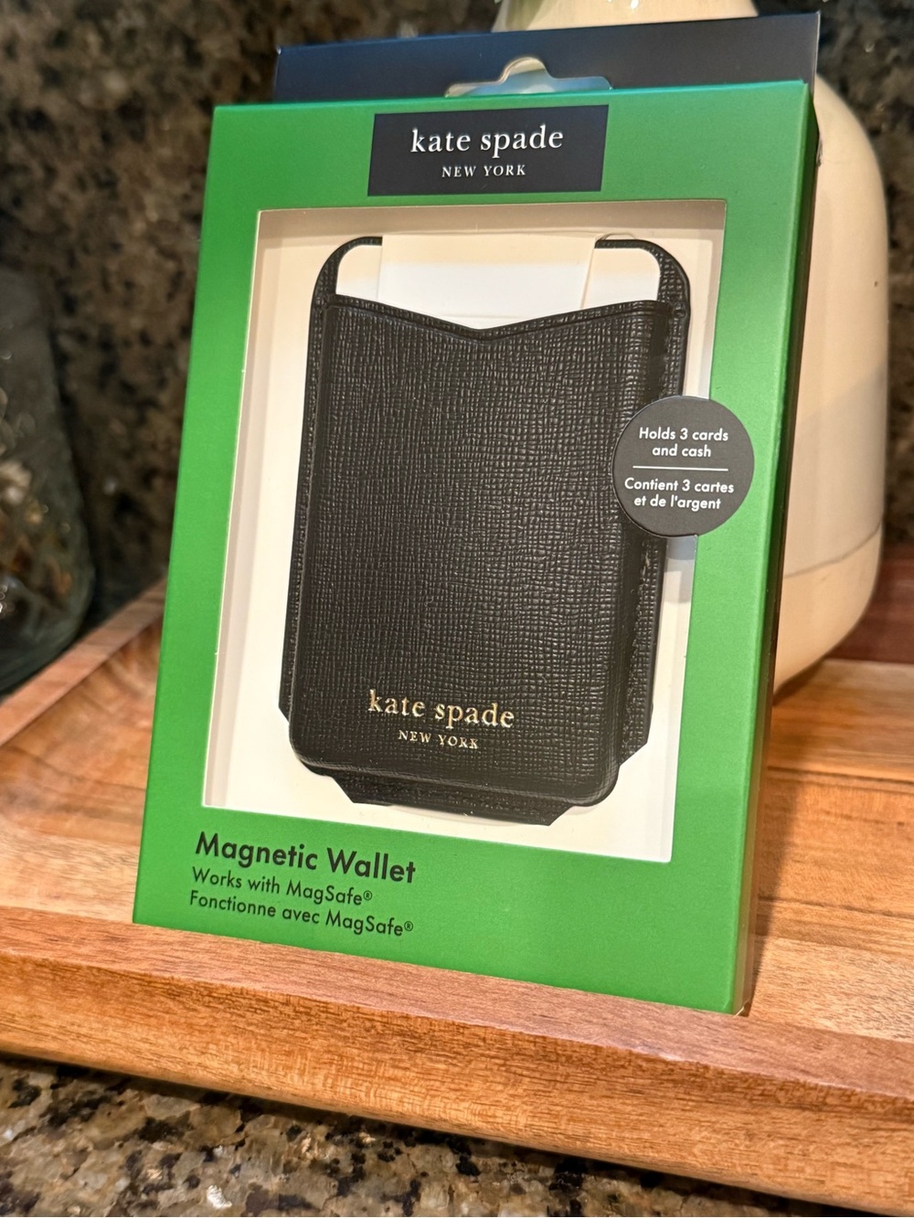 kate spade New York Black Magnetic Wallet Card Holder with Gold Logo